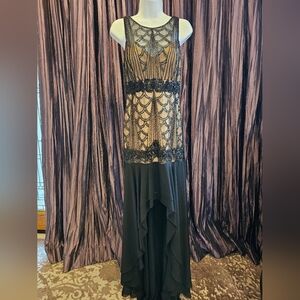 Sue Wong. Sz. 4. Black Beaded Hi Low Dress.